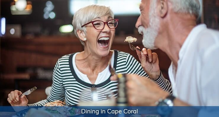 dining in cape coral royal shell real estate why cape coral great place to retire couple eats at a restaurant
